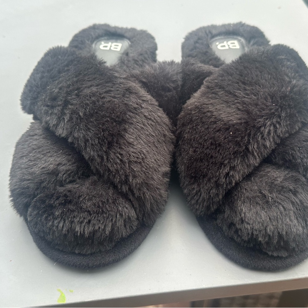 BP Black Fuzzy Slippers